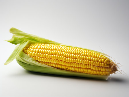 Fresh corn on the cob on a white background. Studio shot.の素材