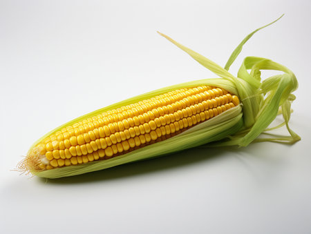 Fresh corn on the cob on a white background, close-upの素材