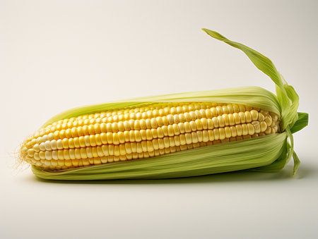 Fresh corn on the cob on a white background. Close-up.の素材