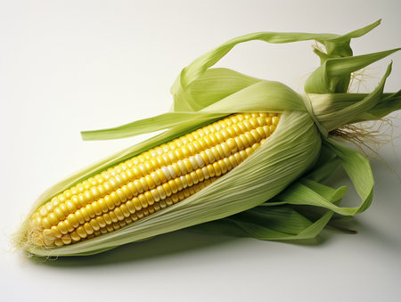 Fresh corn on the cob on a white background. Studio shot.の素材