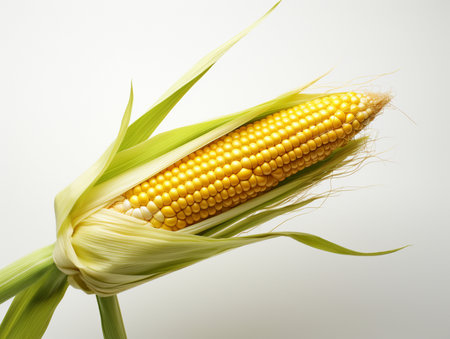 Fresh corn on the cob on a white background. Studio shot.の素材