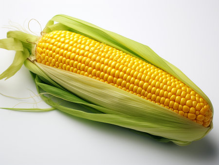 Corn on the cob on a white background. Close-up.の素材