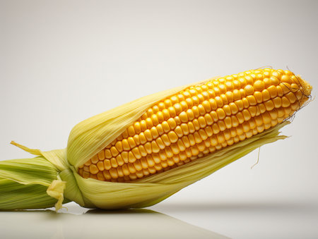 Fresh corn on the cob on a white background. Studio shot.の素材