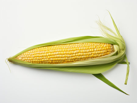 Corn on the cob isolated on white background, top view, close upの素材