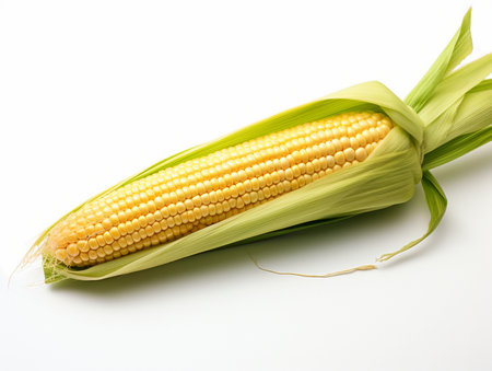 Corn on the cob isolated on a white background. Studio shot.の素材