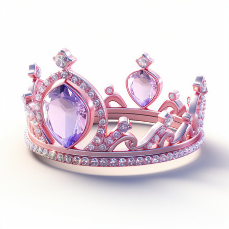 Elegant rose gold tiara adorned with sparkling diamonds and exquisite purple gemstones, perfect for a fairytale theme.の素材