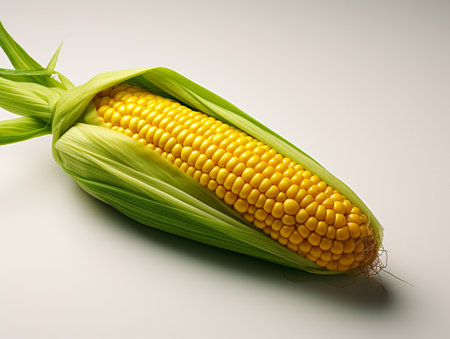 Fresh corn on the cob on a white background. Studio shot.の素材