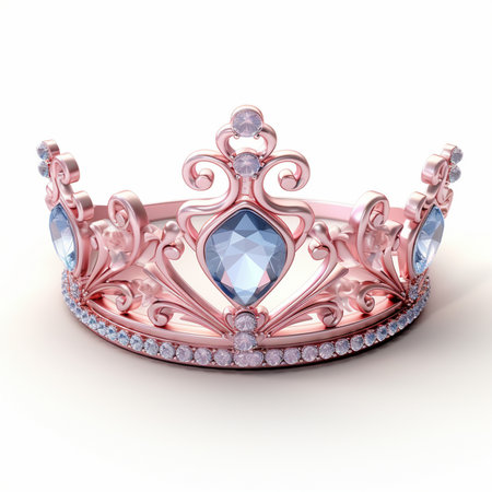 Elegant rose gold tiara adorned with sparkling blue and white gemstones, perfect for a royal or fantasy theme.の素材