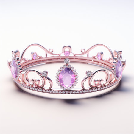 An elegant rose gold tiara adorned with sparkling pink gemstones and diamonds, showcasing intricate craftsmanship.の素材