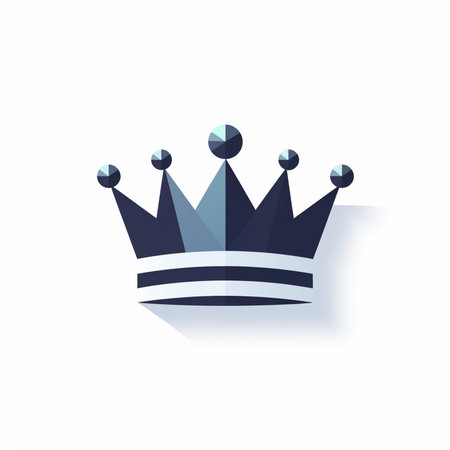 A stylized dark blue crown icon with geometric facets, representing royalty and power. Clean vector graphic.の素材