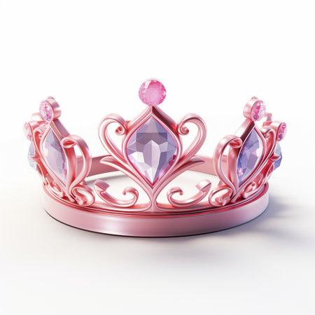 A beautiful rose gold tiara adorned with pink and purple gemstones, isolated on a clean white background. Perfect for fantasy or celebration themes.の素材