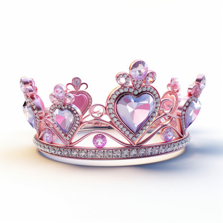 Elegant rose gold tiara adorned with sparkling heart-shaped pink and clear gemstones, perfect for festive occasions.の素材