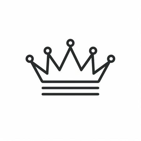 A minimalist line art icon of a stylized crown, representing royalty, power, and leadership. Simple and elegant design.の素材
