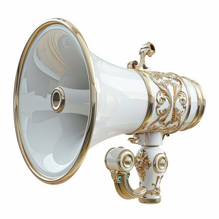 An ornate white and gold megaphone, showcasing exquisite craftsmanship and baroque-inspired embellishments.の素材