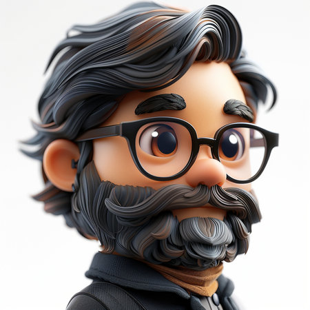 Funny cartoon character with mustache and glasses. 3d illustration.の素材