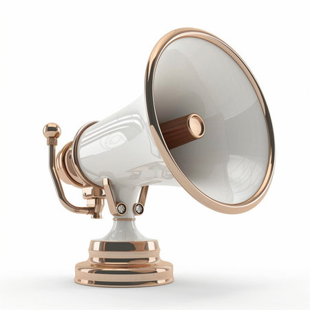 Megaphone isolated on white background. 3d render. Image with clipping pathの素材