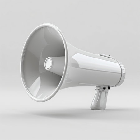Megaphone isolated on gray background. 3d render of loudspeakerの素材