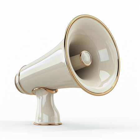 Megaphone isolated on white background. 3d render. Image with clipping pathの素材
