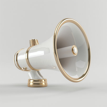 Megaphone isolated on a gray background. 3d rendering.の素材