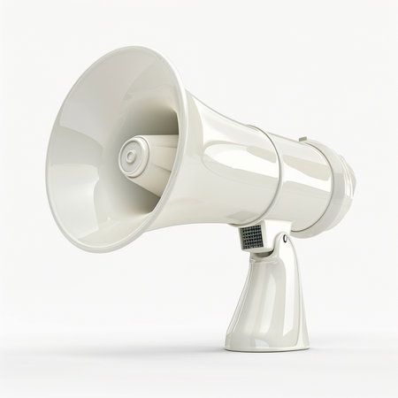 Megaphone isolated on white background. 3D rendering. High resolution image.の素材