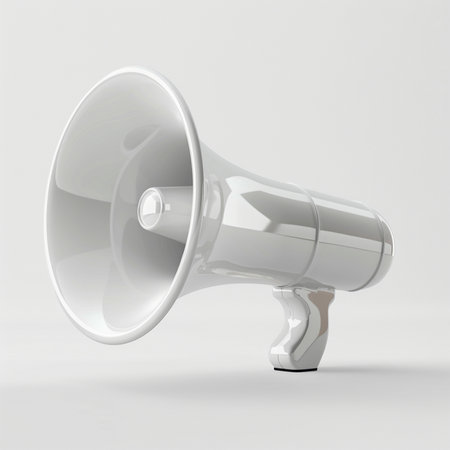 Megaphone on a gray background. 3d rendering, 3d illustration.の素材