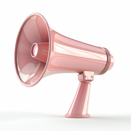 Pink megaphone isolated on white background. 3D rendering.の素材