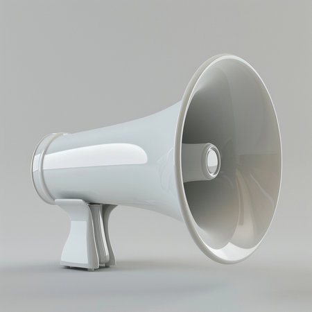 Megaphone on a gray background. 3d render illustration.の素材
