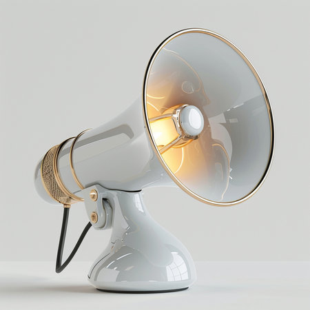 3d rendering of a megaphone isolated on a white backgroundの素材