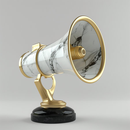 3d render of megaphone isolated on gray background with shadowの素材