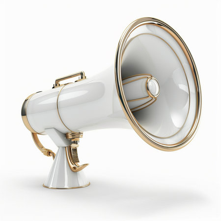 Megaphone isolated on white background. 3d render. Communication concept.の素材