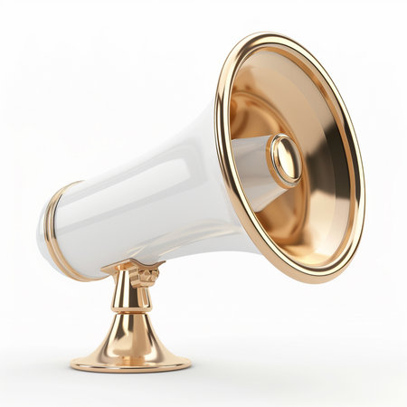 Megaphone on a white background. 3d rendering. High resolution.の素材