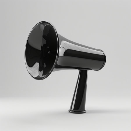 Black megaphone isolated on white background. 3D rendering.の素材