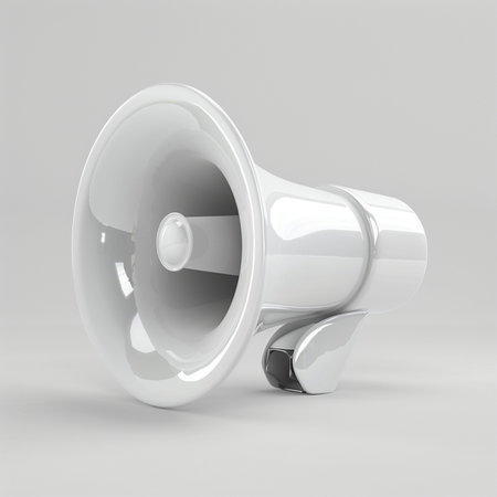 Megaphone isolated on a gray background. 3d rendering.の素材