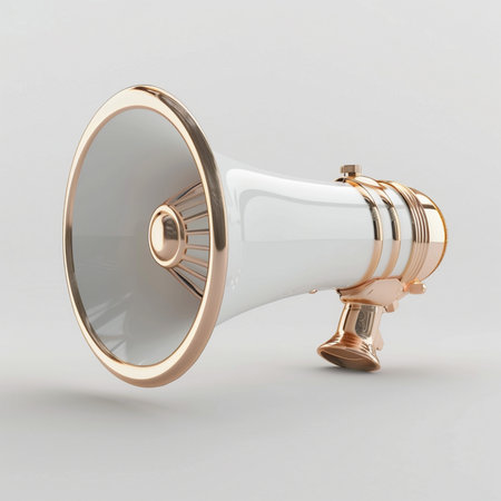 Megaphone on a white background. 3d rendering. Computer digital drawing.の素材