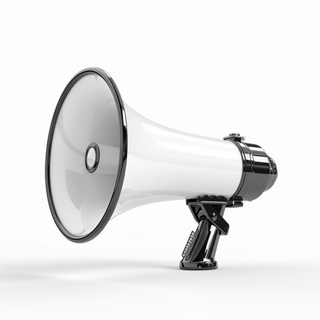 Megaphone isolated on white background. 3d render. Image with clipping pathの素材
