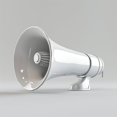 Megaphone on a gray background. 3d rendering image.の素材