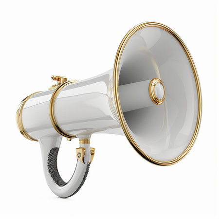 Megaphone on a white background. 3d rendering. Isolated.の素材