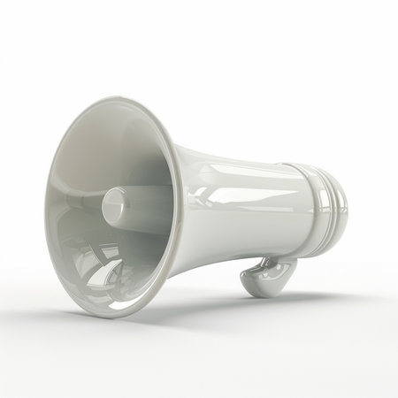 Megaphone isolated on white background. 3d render. High resolution image.の素材
