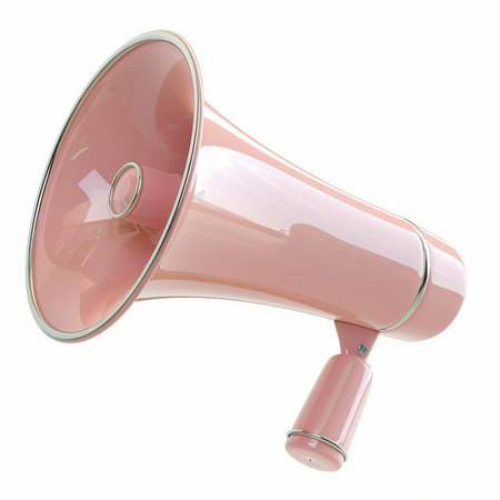 Pink megaphone isolated on white background. 3D rendering.の素材