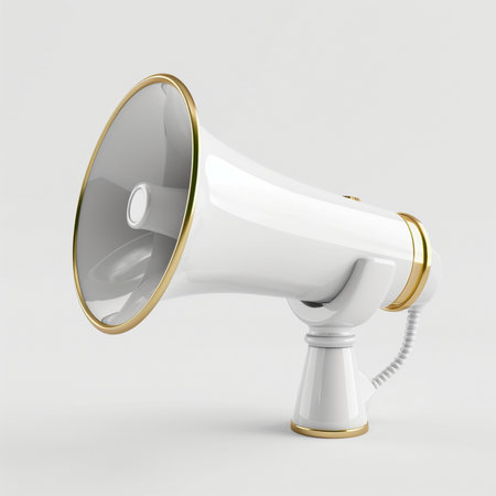 3d rendering of a megaphone isolated on a white backgroundの素材