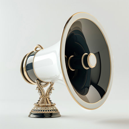 3d render of a megaphone and trophy on white backgroundの素材