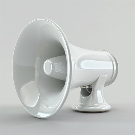 Megaphone isolated on gray background. 3d render illustration.の素材