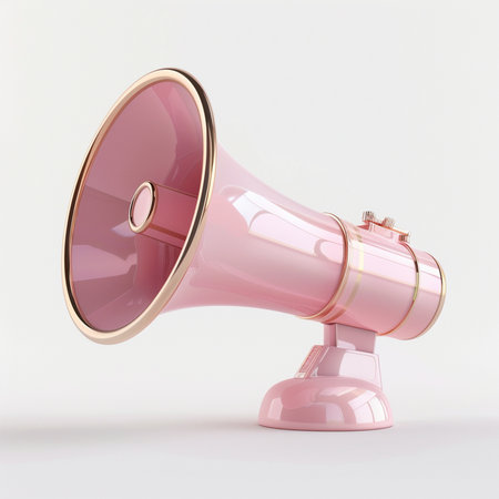 Pink megaphone on a white background. 3d rendering.の素材