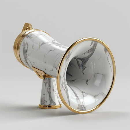 Megaphone on a gray background. 3d rendering. 3d illustration.の素材