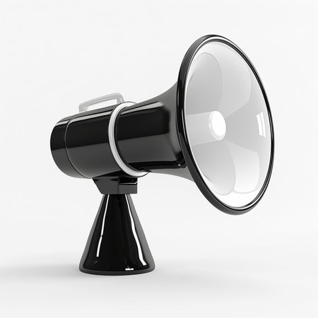 Black megaphone isolated on white background. 3d render.の素材