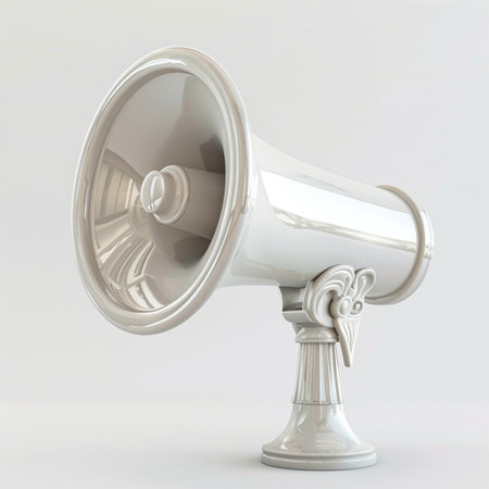 White megaphone on a white background. 3d rendering.の素材