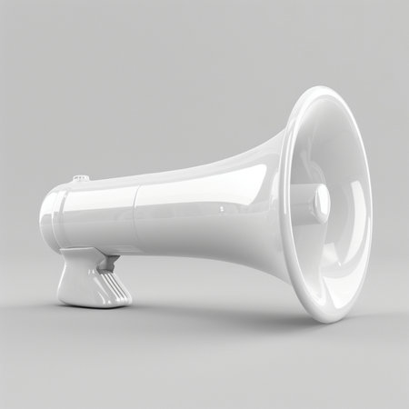 White megaphone on a gray background. 3d rendering.の素材