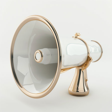 Megaphone on a white background. 3D rendering. Vintage style.の素材