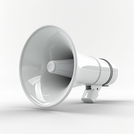 Megaphone on white background. 3D rendering. High resolution image.の素材
