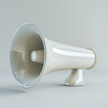 Megaphone on white background. 3d rendering. Front view.の素材